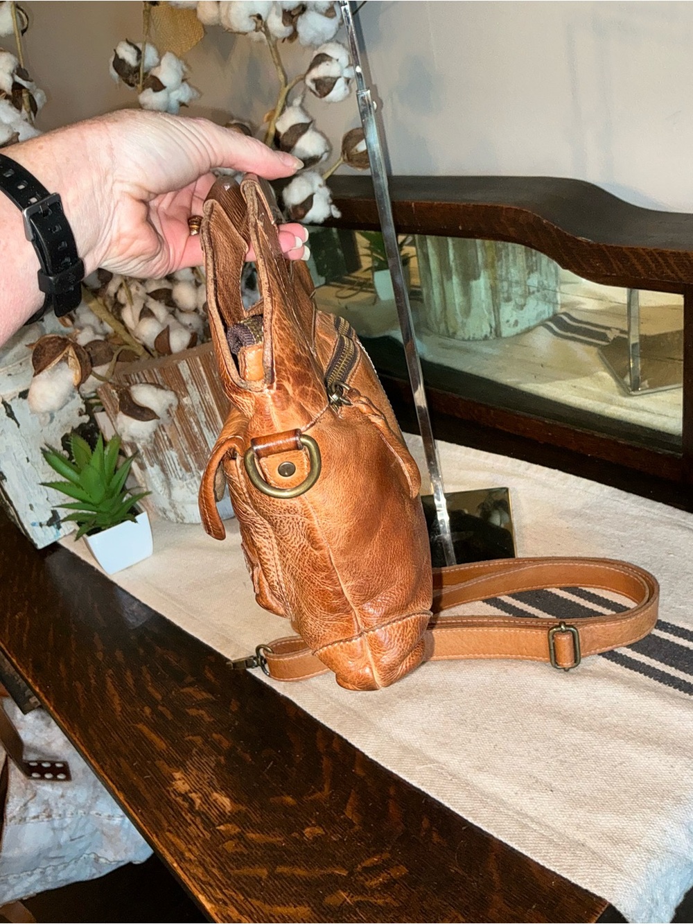 Bed Stu Leather Greenway Handbag Crossbody Bag Tan Rustic MSRP $265 - Picture 6 of 13